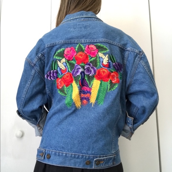 Jake Stuart Vintage Floral Embroidered Jean Jacket - Picture 1 of 8